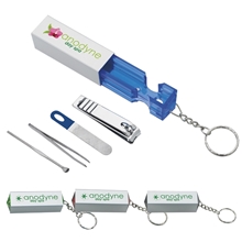 aerial view a group of manicure pillar keychain set, image 1 of 5