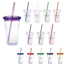 a group of clear tumbler with colored lid - 18 oz