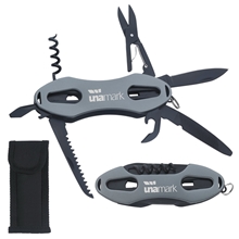 a group of 7- in -1 stainless steel multi - tool with pouch