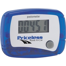 aerial view a translucent blue in shape step count pedometer, image 1 of 2