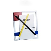 a white moma destijl wall clock w / colors and geometric forms