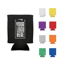 aerial view a group of promotional custom collapsible faux neoprene can cooler cup holder, image 1 of 3