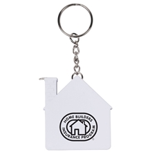 aerial view a white 3 ft. house shaped tape measure key chain, image 1 of 3
