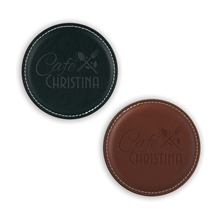 a group of vintage leather round coaster