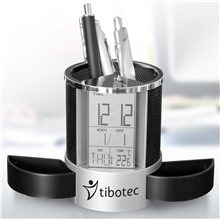 aerial view a group of desk caddy clock with digital calendar, image 1 of 2