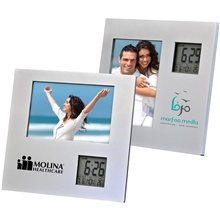 a group of photo frame with two way clock