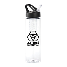 aerial view a clear fruit infuser 25 oz sports bottle, image 1 of 3