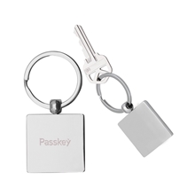 aerial view a silver square metal keychain, image 1 of 2