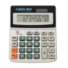 aerial view a black/silver basic 8- digit display desk calculator, image 1 of 2