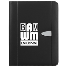 aerial view a black eclipse bonded leather zippered portfolio with calculator, image 1 of 5