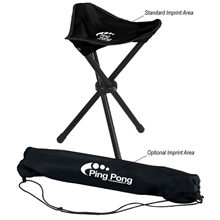 aerial view a black folding tripod stool with carrying bag, image 1 of 2