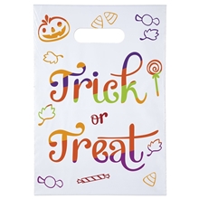 aerial view a white digital full color imprint die cut halloween candy bag, image 1 of 3