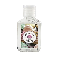 aerial view a clear/citrus scent 1 oz /30 ml antibacterial hand sanitizer, image 1 of 3