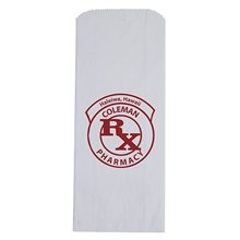 aerial view a white traditional white paper pharmacy bag, image 1 of 3