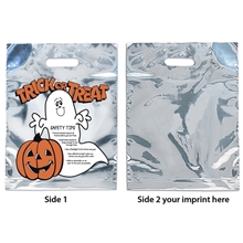 a silver silver reflective ghost plastic bag with flexo ink imprint