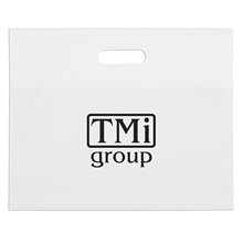 aerial view a white die cut handle bag 16x13, image 1 of 2