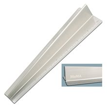 aerial view a silver moma airplane brushed stainless steel ruler - paperweight w / inches and centimeters, image 1 of 2