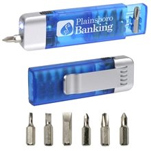 aerial view a blue clip - on pocket screwdriver flashlight, image 1 of 2