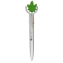 aerial view a silver cannabis leaf squeeze top pen, image 1 of 4