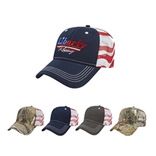 a group of flag mesh back cap with hook and loop closure