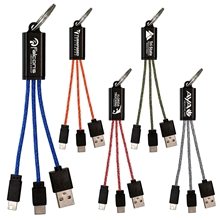 aerial view a group of ridge 3- in -1 charging cable keychain, image 1 of 2