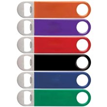 aerial view a group of color wrapped classic paddle bottle opener, image 1 of 2