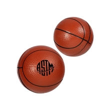 aerial view a orange basketball shape super squish stress ball sensory toy, image 1 of 2