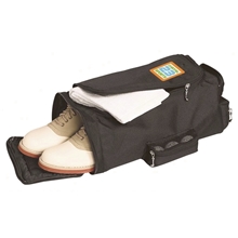 aerial view a black golfers travel shoe bag, image 1 of 2