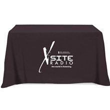a black hemmed open - back poly / cotton flat 3- sided table throw cover