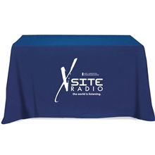 a navy blue hemmed open - back poly / cotton flat 3- sided table throw cover