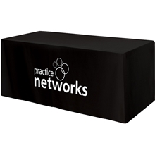 aerial view a black serged 3 sided closed back table throw - cover 6 foot standard table, image 1 of 2