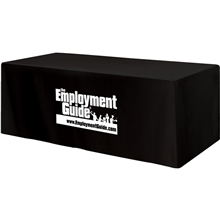 aerial view a black fitted 4- sided table cover - fits 8 foot standard table cloth, image 1 of 2