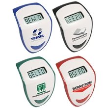 aerial view a group of step hero 2 tone pedometer with belt clip, image 1 of 2