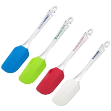 aerial view a group of quick cook silicone spatula with acrylic handle, image 1 of 2