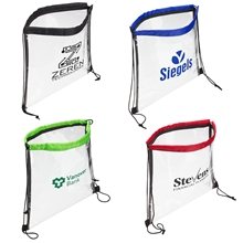 aerial view a group of clear vinyl bag with drawstring, image 1 of 2