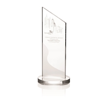 aerial view a clear frost angular award - made of crystal 4x9x4 inch, image 1 of 2