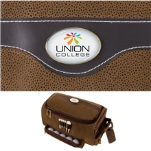 aerial view a brown giusti - shoe bag with tm lining, tees and divot tool, image 1 of 4