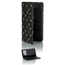 aerial view a black monogrammed black travel wallet, image 1 of 4