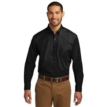 aerial view a deep black port authority(r) tall long sleeve carefree poplin shirt, image 1 of 6