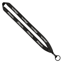 aerial view a black 3/4 polyester lanyard with metal crimp split - ring, image 1 of 2