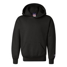 aerial view a black champion - powerblend(r) youth hooded sweatshirt, image 1 of 3