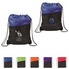 2- Tone Zippered Drawstring Backpack - 13 x 16.75