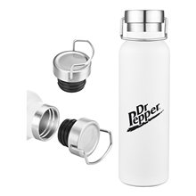 20 oz White Double - Walled Stainless Steel Tumbler w / Leakproof Screw - On Lid, Carry Ring