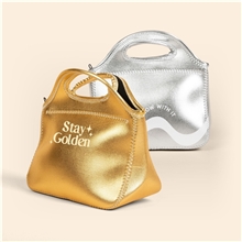 a group of klutch metallic neoprene lunch bag