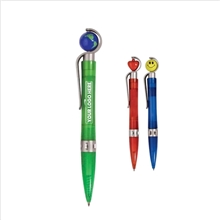 aerial view a group of globe, heart or smiley face spinner pen, image 1 of 2
