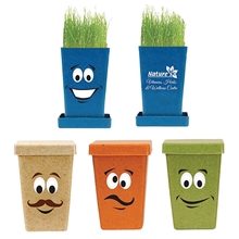 aerial view a group of seed cartoon expression planter, 1- pack planter, image 1 of 2