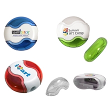 a group of round pencil sharpener eraser combo, full color digital