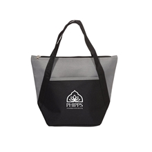 aerial view a gray lunch cooler tote bag, image 1 of 3