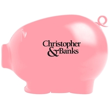 aerial view a pink piggy bank with twist off bottom, image 1 of 2