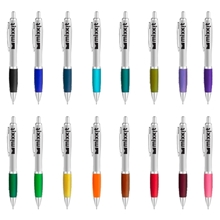 a group of curvaceous silver matte click ballpoint pen